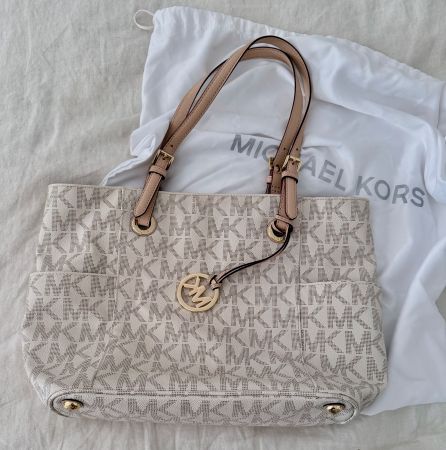 Michael Kors Tote Bag Monogram Weiss Leder guter Zustand