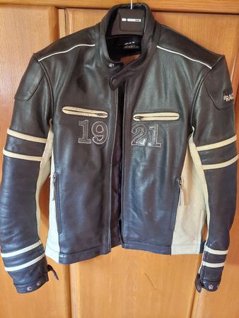 Herren Motorrad Lederjacke schwarz/beige Grösse 56