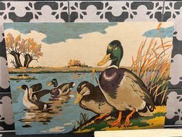 Vintage paint by numbers water fowl painting