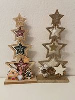 2x Holz-Weihnachtsbaum Aufsteller Sterne & Glitzer / Deko