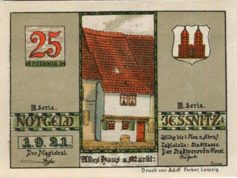 Banconote: Notgeld "25 Pfennig. Jessnitz 1921" – Usato da Basel venduto da Butsch5 1