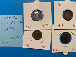 SUISSE : 4 X 1 CENTIME 1905
