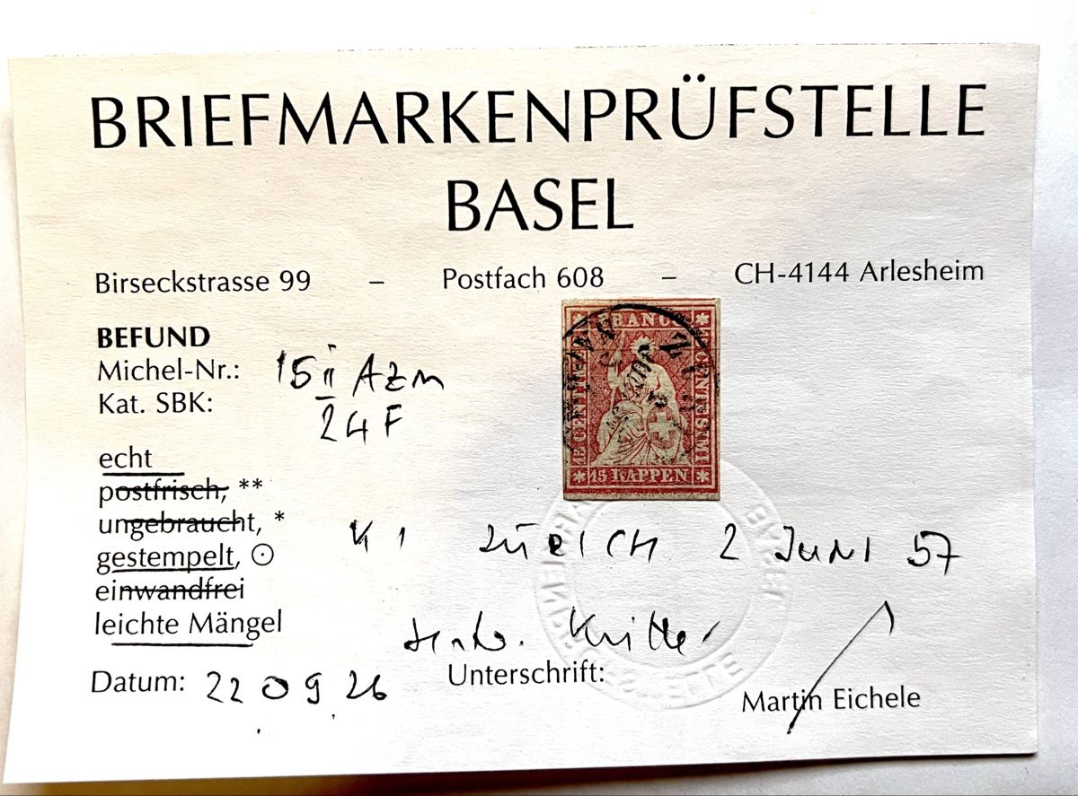Tutti i francobolli: Strubel 24F mit Attest – Usato da Basel venduto da G.SALE.2 2