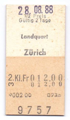 Tickets: Billette Landquart - Zürich 1988 – Gebraucht aus Langenthal von Sammlungs_aus
