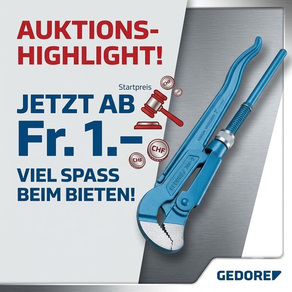 Tutti gli attrezzi: Gedore Eck Rohrzange 1 1/2" ab Fr. 1.- – Nuovo e nell'imballaggio originale da Koppigen venduto da Bracher_Mail-House