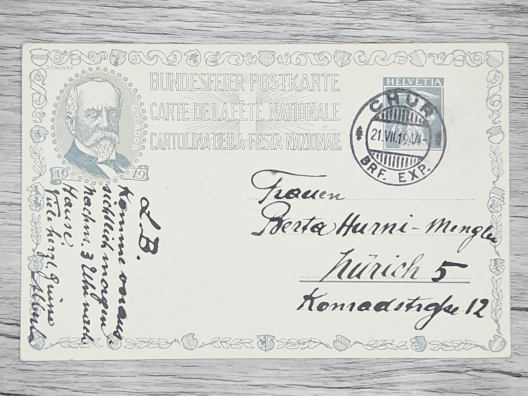Tutti i francobolli: CL16 Carte Postale + Timbre Suisse 1919 – Usato da Cousset venduto da Patrick_Collections