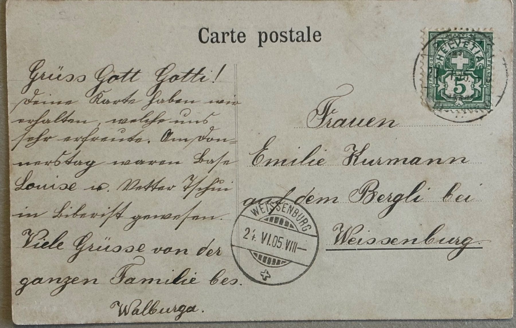 Cartoline postali: Gruss aus Biberist, 1905 – Usato da Frauenfeld venduto da Merk52 1