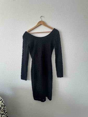 Damen Kleid schwarz Langarm Spitze