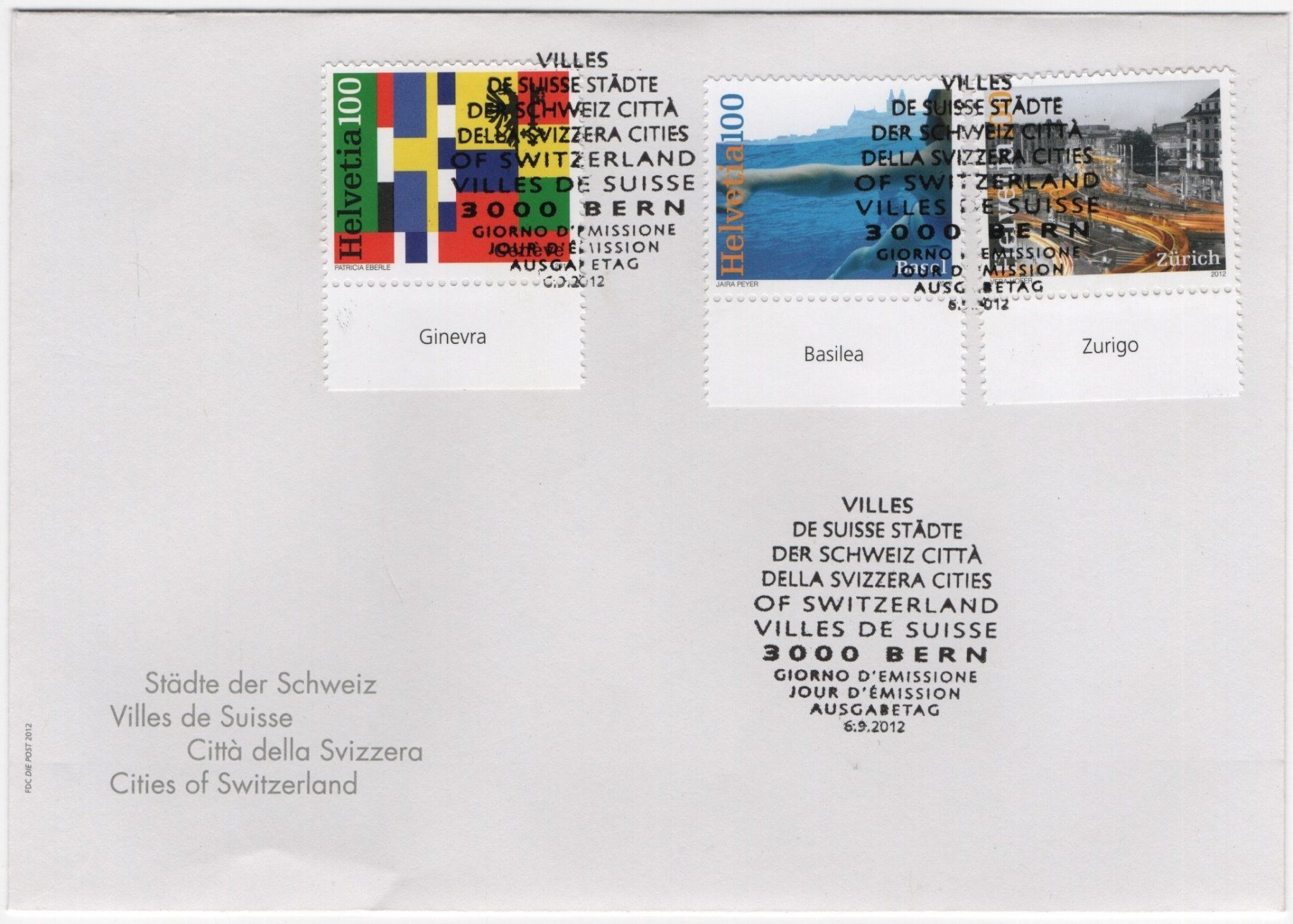 Tutti i francobolli: Schweizer Städte Marken mit TAB (it) auf illustriertem FDC – Usato da Eglisau venduto da Chperfins
