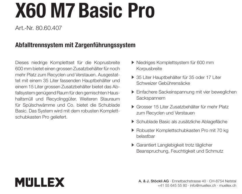 Müllex Poubelles: 079 Müllex Abfallsystem X60 M7 Basic Pro – Neuf (Voir description) à Derendingen par Meisterstuecke 2