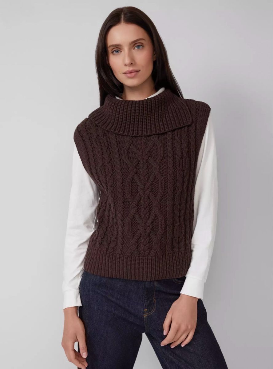 Zara Gilet & Giacche senza maniche: Dunkelbraune Strickweste mit Rollkragen, Gr S – Nuovo (secondo la descrizione) da Horgen venduto da Ed0