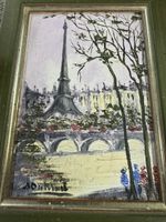 Miniature Acryl auf Karton sign. 14x18 cm Paris Eiffelturm 