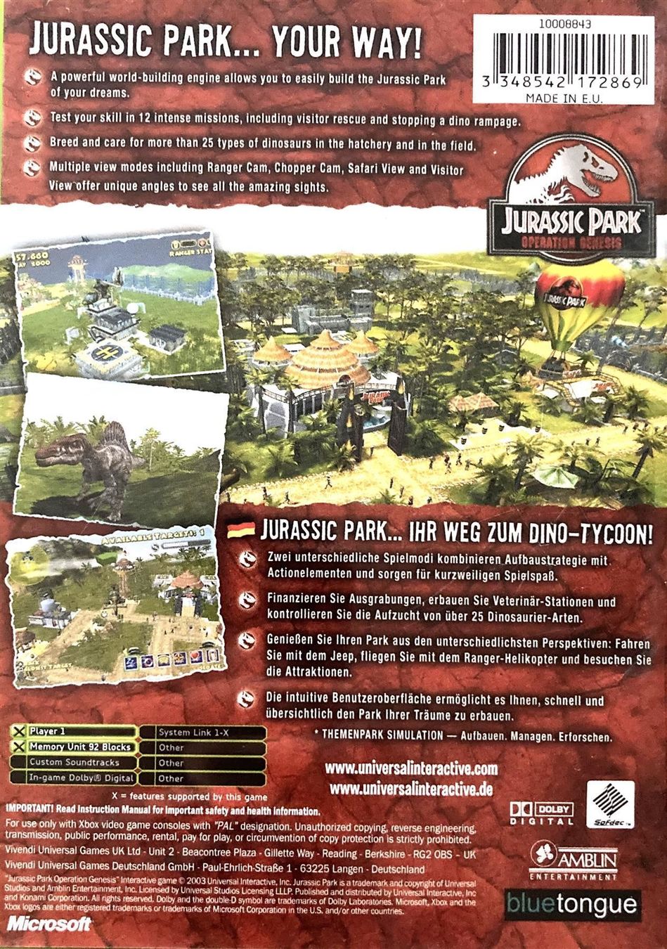 Microsoft Spiele: Jurassic Park Operation Genesis - XBox – Gebraucht aus Jonschwil von  1