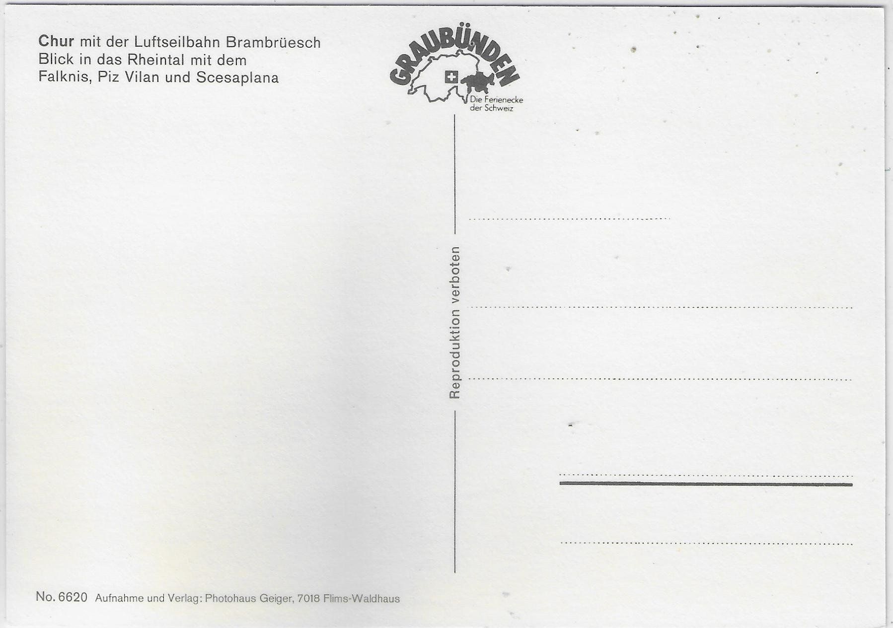 Ansichtskarten: Chur mit Luftseilbahn Brambrüesch – Gebraucht aus Ettingen von Kartenplanet 1