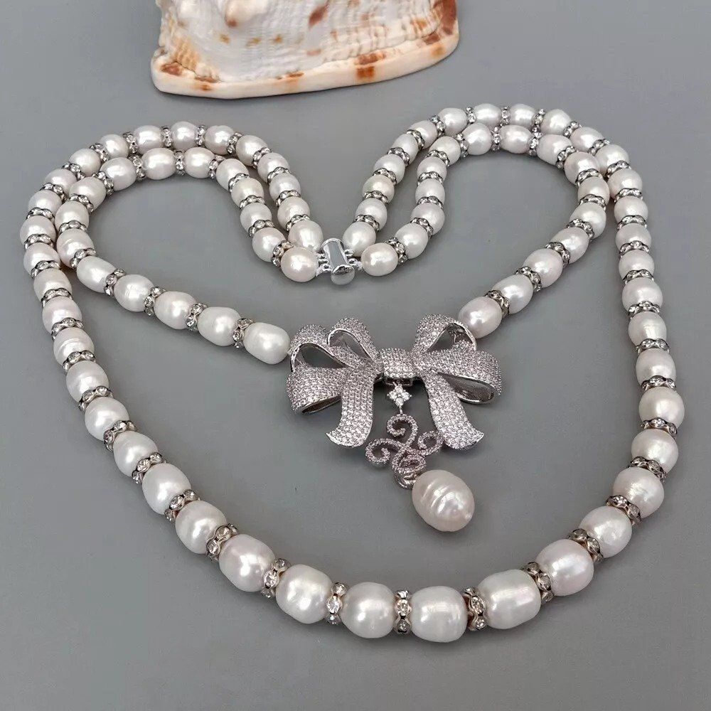 Catenine: Lua 2 Strang weiss Perlen Kette Collier Echt Perle Noeud Pap – Nuovo (secondo la descrizione) da Prilly venduto da ilyria73 1