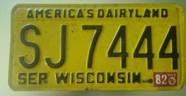 Altes US Autokennzeichen Wisconsin SJ 7444 '82