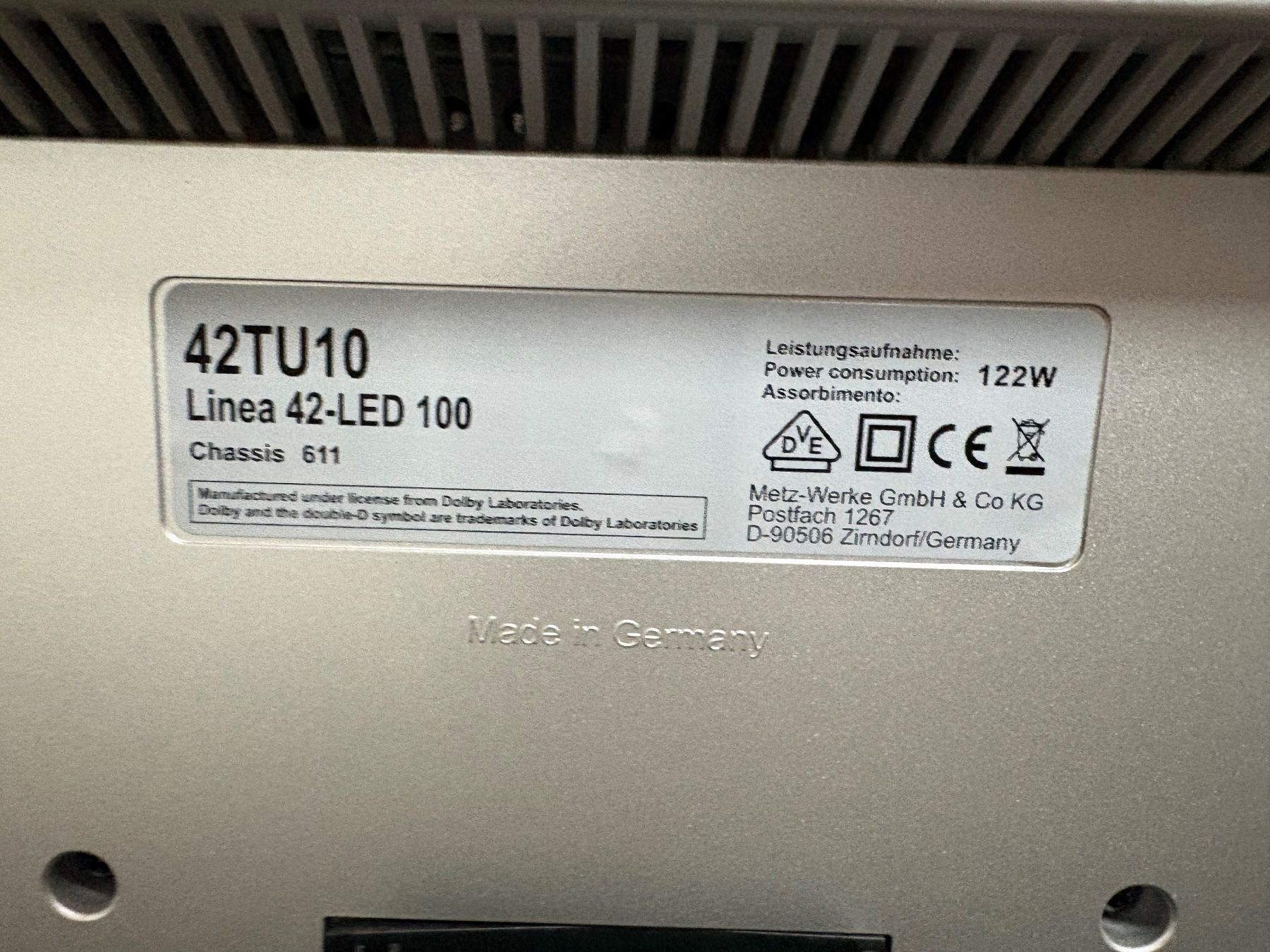 Fernseher: Metz TV Linea 42-LED 100 – Gebraucht aus Weite von FTW-AG 3