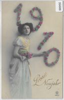 Prosit Neujahr 1910 - Modische Dame - coloriert