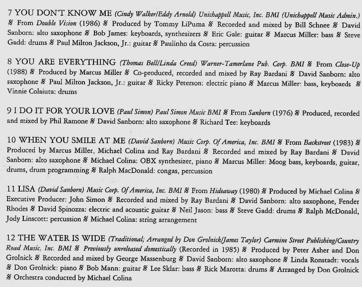 CD: David Sanborn LOVE SONGS Marcus MillerCD – Usato da Kandergrund venduto da Sososo 2