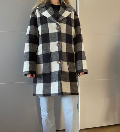 Manteau à carreaux noir et blanc taille 34 en laine