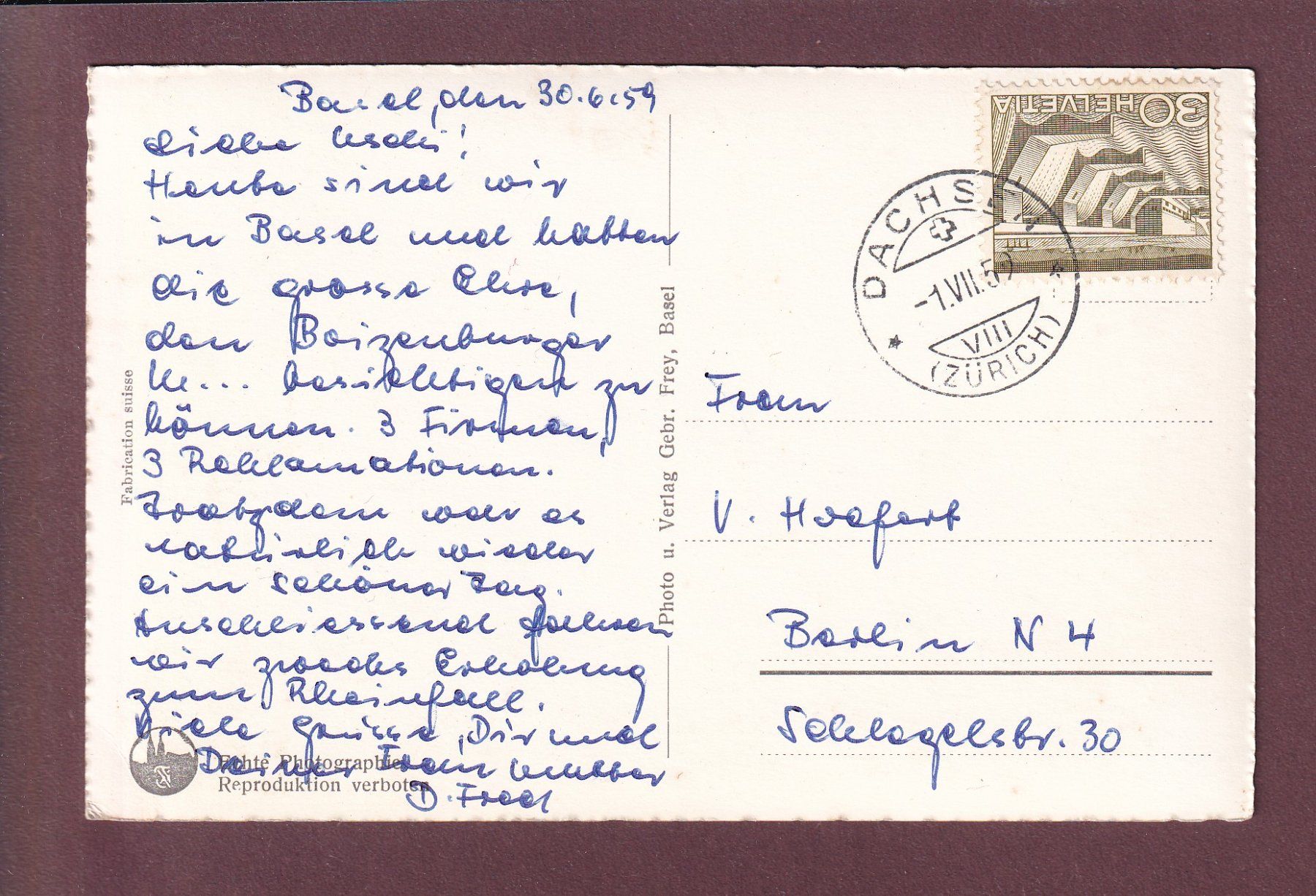 Cartoline postali: BASEL - 3 Rheinbrücken - 1959 – Usato da Pully venduto da nicecards 1