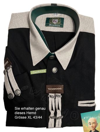 TRADITIONSHEMD Krempelarm Hemd schwarz «FLORI» Grösse XL