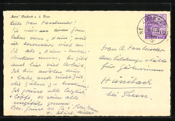 Cartoline postali: Neukirch a. d. Thur, Frauenschule Heim – Usato da Berlin venduto da bartko-reher 1