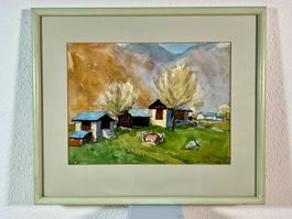 Vitale Ganzoni grosses Aquarell Bergell