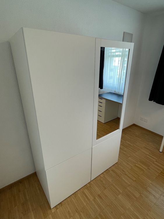 AXLIVING Kleiderschrank Mit Spiegel - Stylischer Storicos Schrank In Weiß 89,7cm Breite