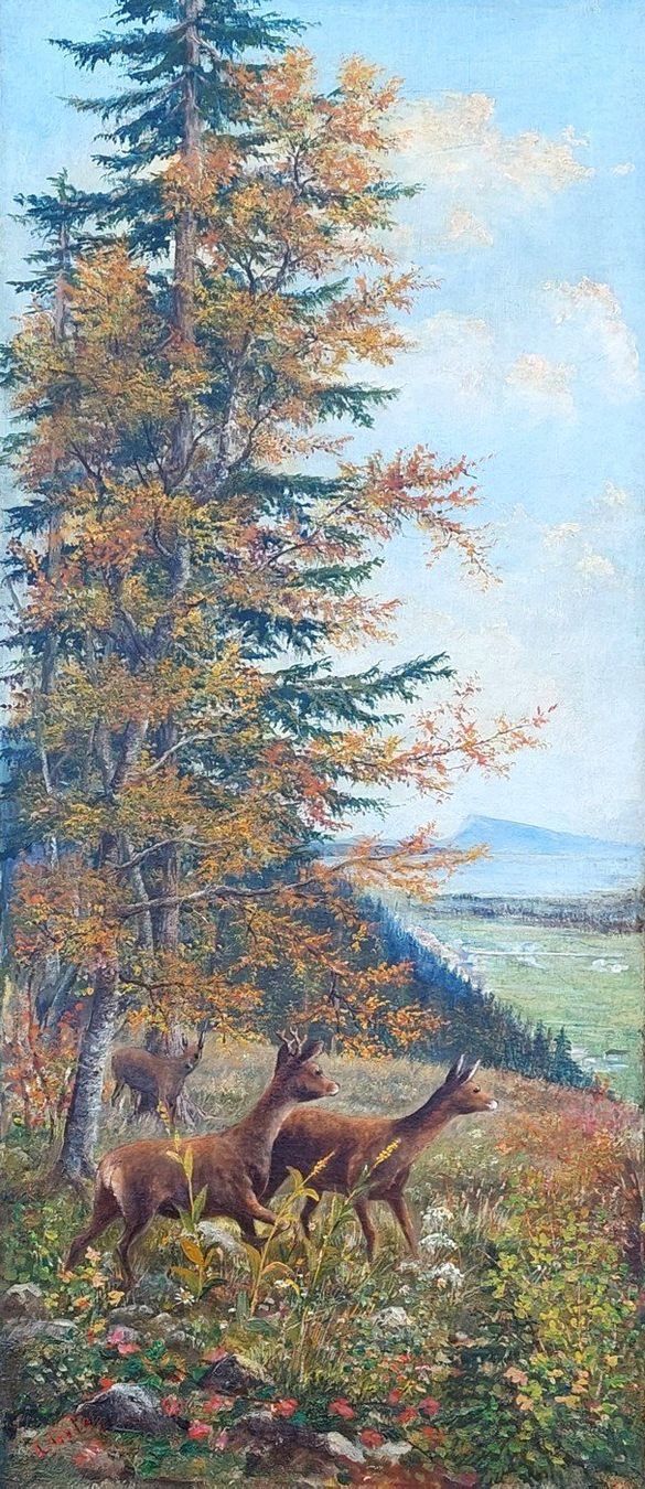 Dipinti: Chevreuils - Tableau signé et daté de 1911 – Usato da Montmelon venduto da canelle-12