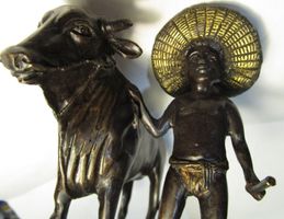 EINMALIGE ANTIKE ROSA ORIGNIAL STIER-FIGURMIT MAN-PORZELLAN