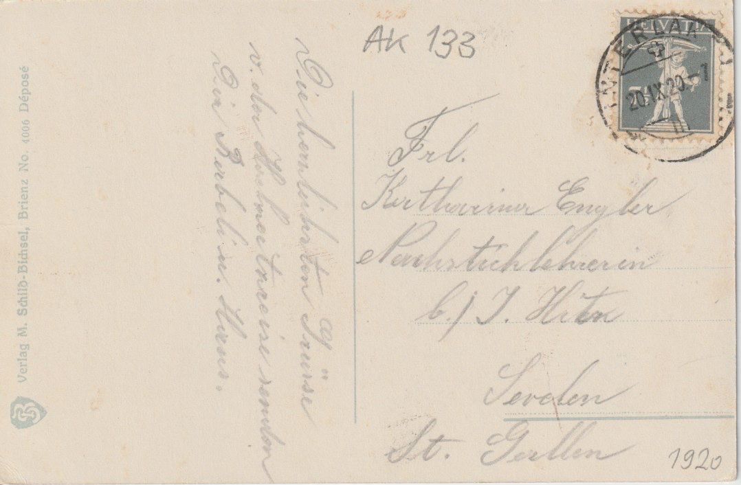 Cartoline postali: Ab 133 Die Jungfrau, 1920 – Usato da Freienbach venduto da Bhaltis 1