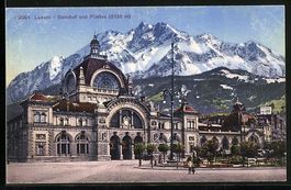 AK Luzern, Bahnhof und Pilatus