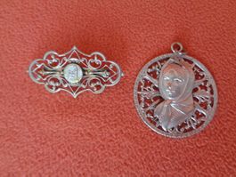 2 Filigran Brosche-Anhänger Notre Dame Salette P.P.N Vintage