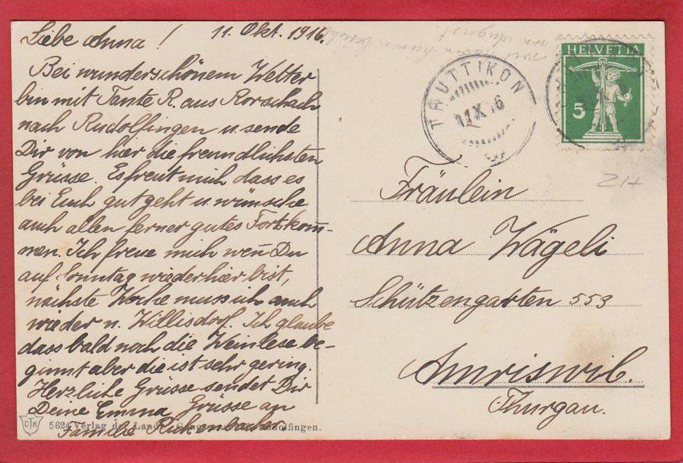 Cartoline postali: RUDOLFINGEN 1916 – Usato da Grüningen venduto da Kartenlaube 1