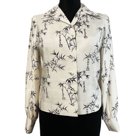 Bluse leichte Jacke Seide M/L offwhite Bambusmuster VINTAGE