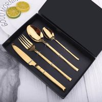 Goldenes 4-tlg. Edelstahl Besteck Set – Messer, Gabel, Löffe