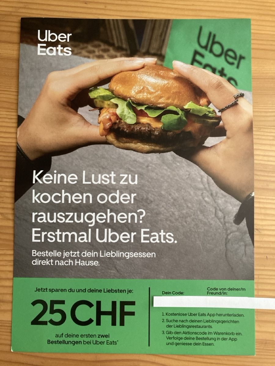 Gutscheine: Uber Eats Gutschein  – Neu (gemäss Beschreibung) aus Bubendorf von Alpenheidi