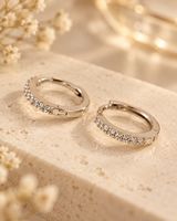 925 Silber Creolen mit Zirkonia – klein, rhodiniert, Neu