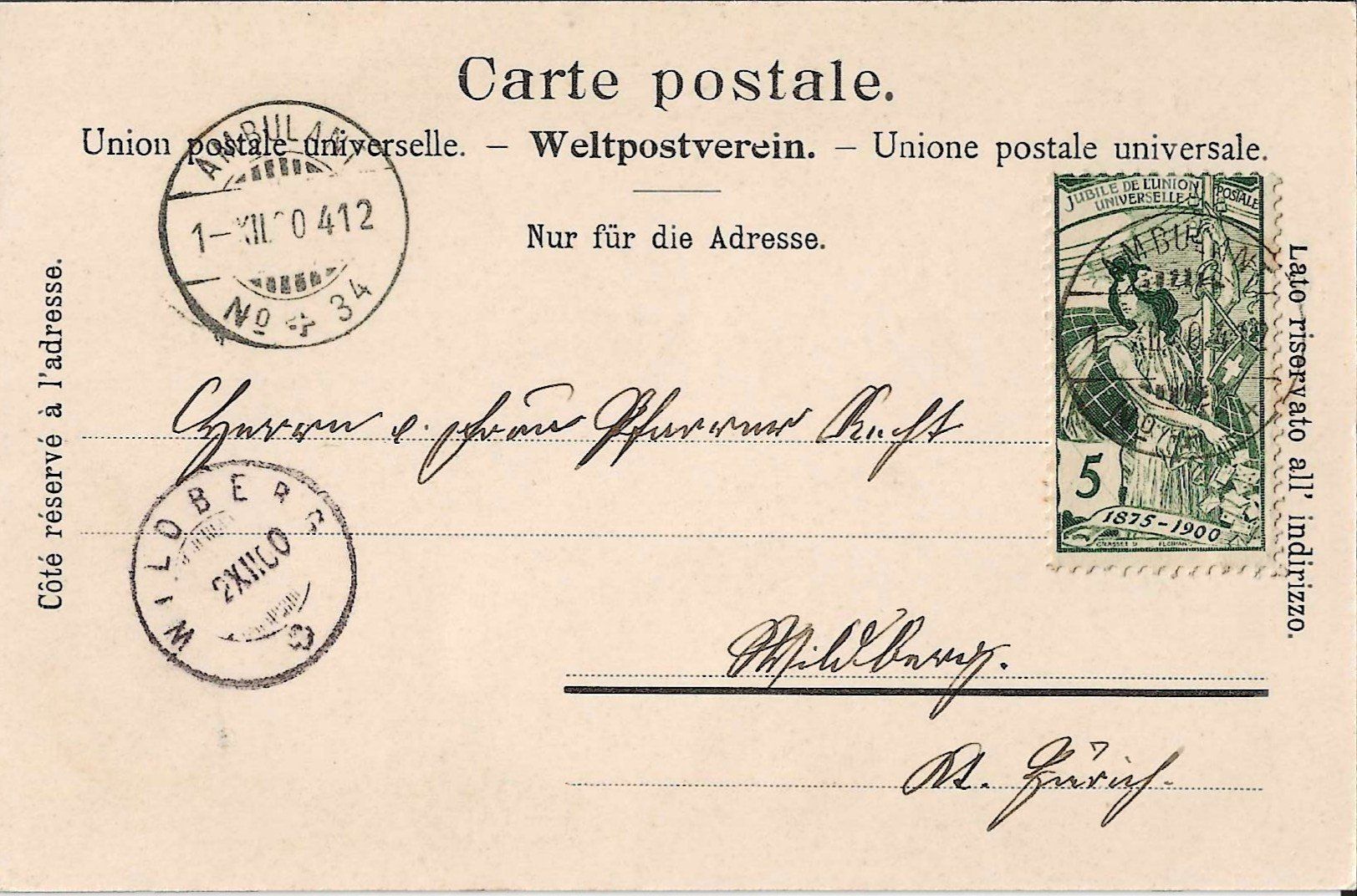 Cartoline postali: Karte Pfäffikon ZH 1900 – Usato da Zürich venduto da Philacat11 1