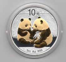 (345) China, 10 Yuan 2009, pp, Silber, vergoldet