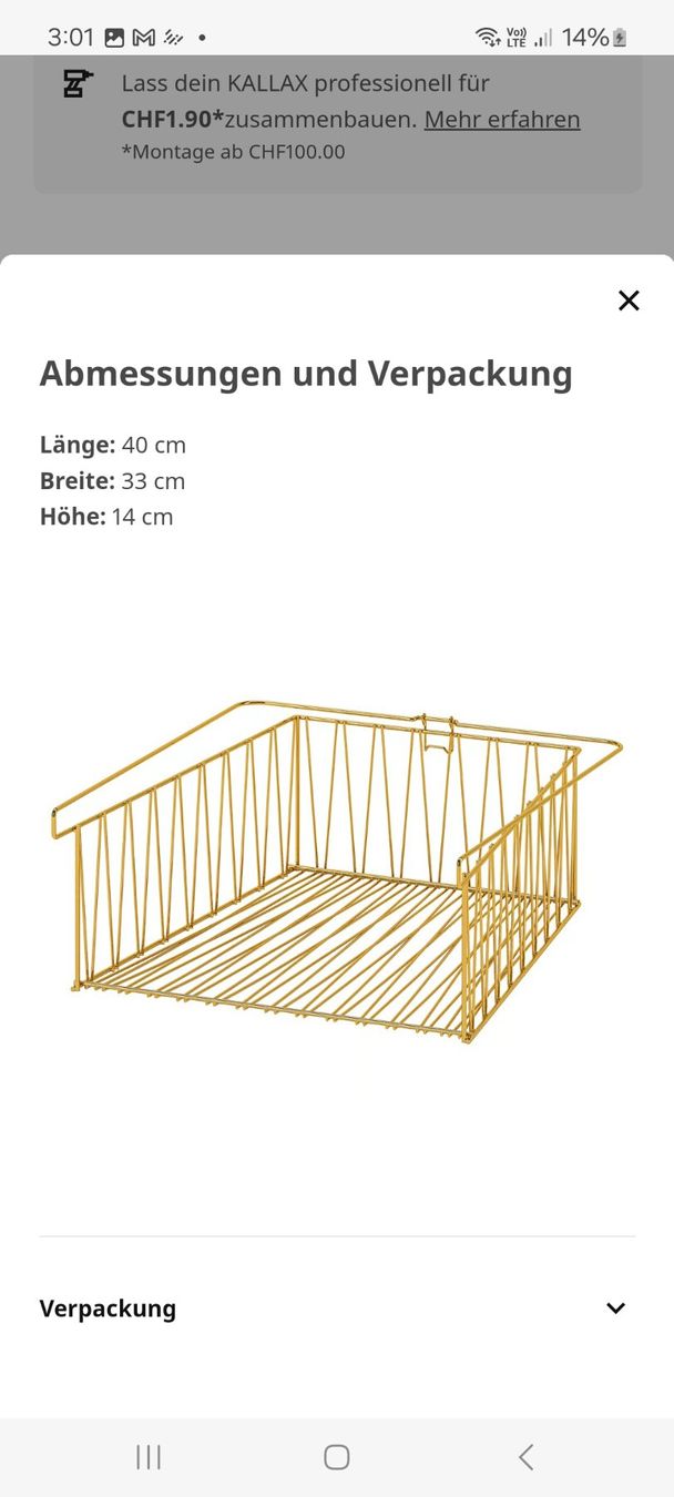 Ikea Altro per la casa: IKEA Kallax Korb, Messingfarben, 40x33 cm, Drahtkorb – Usato da Büttikon AG venduto da lca_v7pb 5