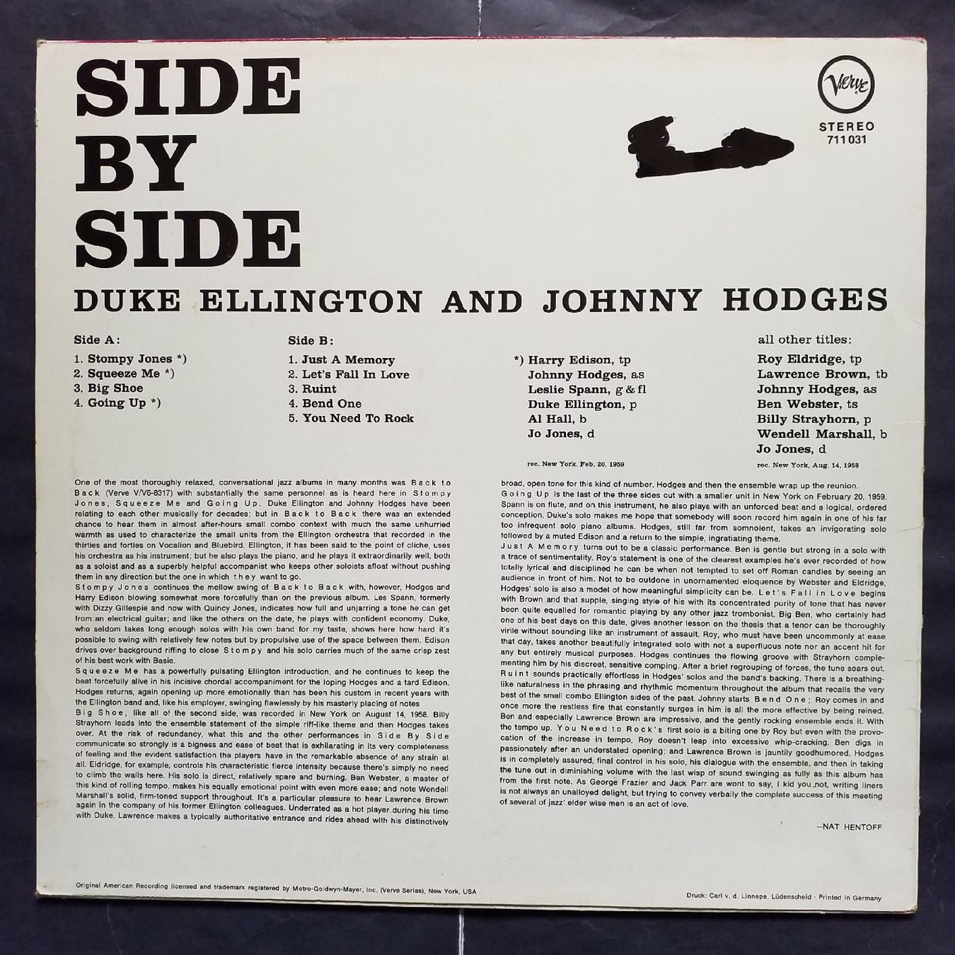 Dischi in vinile: D. ELLINGTON & J. HODGES,  side ......... 1971 press  +++++ – Usato da Yverdon-les-Bains venduto da Jacotreut 1
