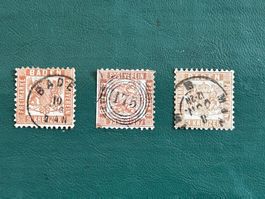 3 alte Briefmarken, Baden,Postverein, 9 Kreuzer,Top Zustand