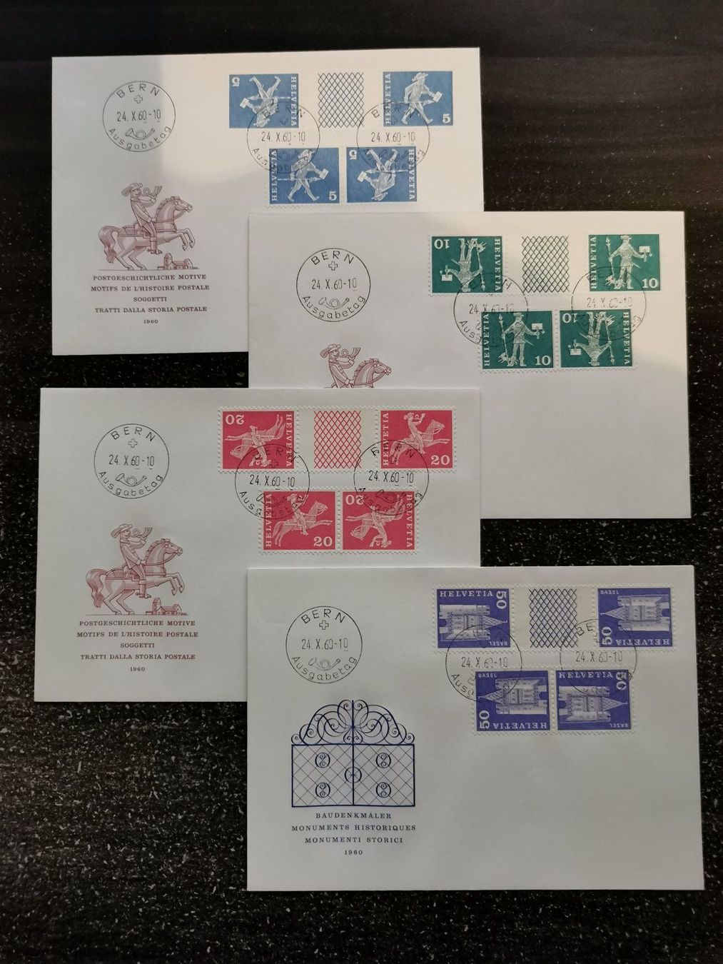 Tutti i francobolli: S 63 - S67 + K45 -K48  FDC – Usato da Bouveret venduto da hckoala