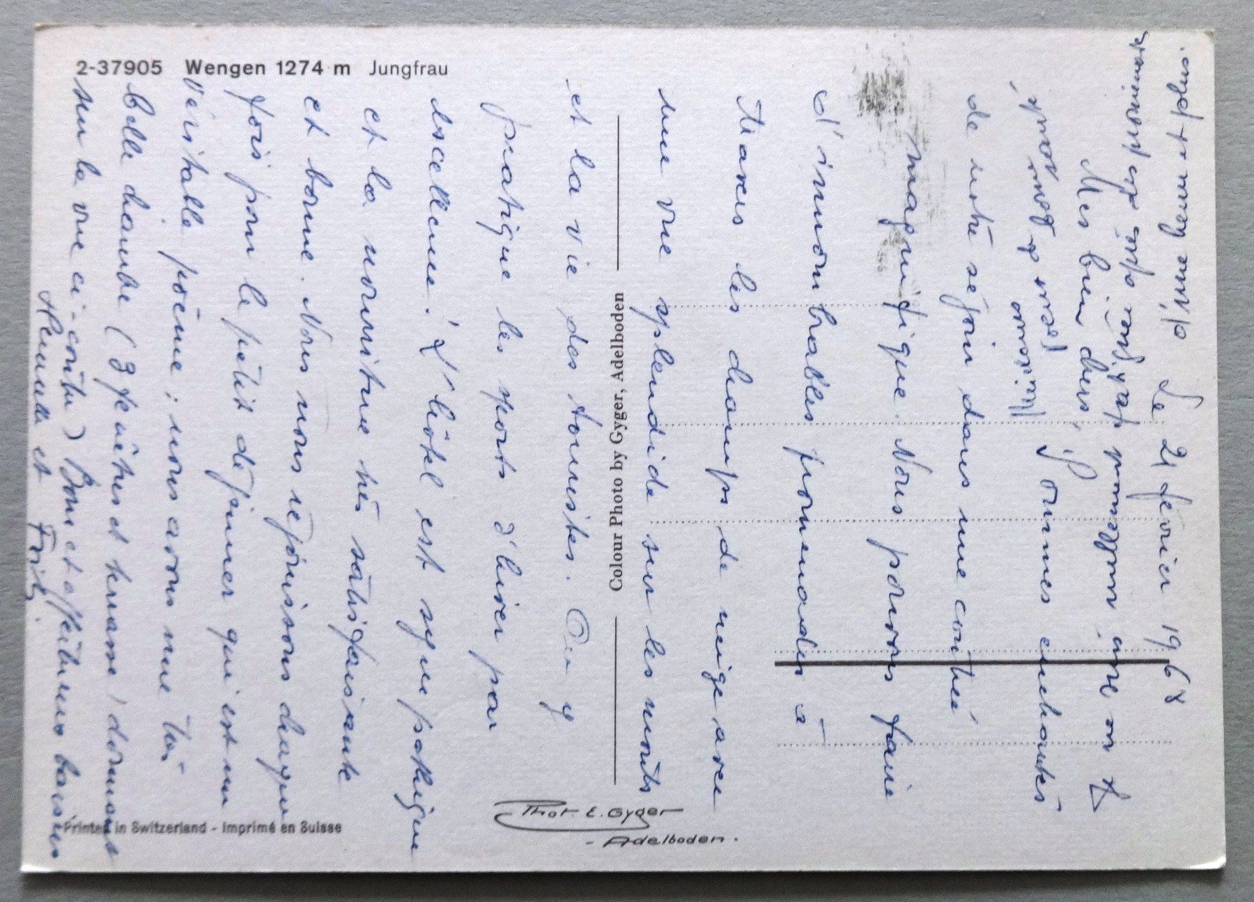 Cartoline postali: Wengen 1274 m, Jungfrau – Usato da Fétigny venduto da Billy2miny 1