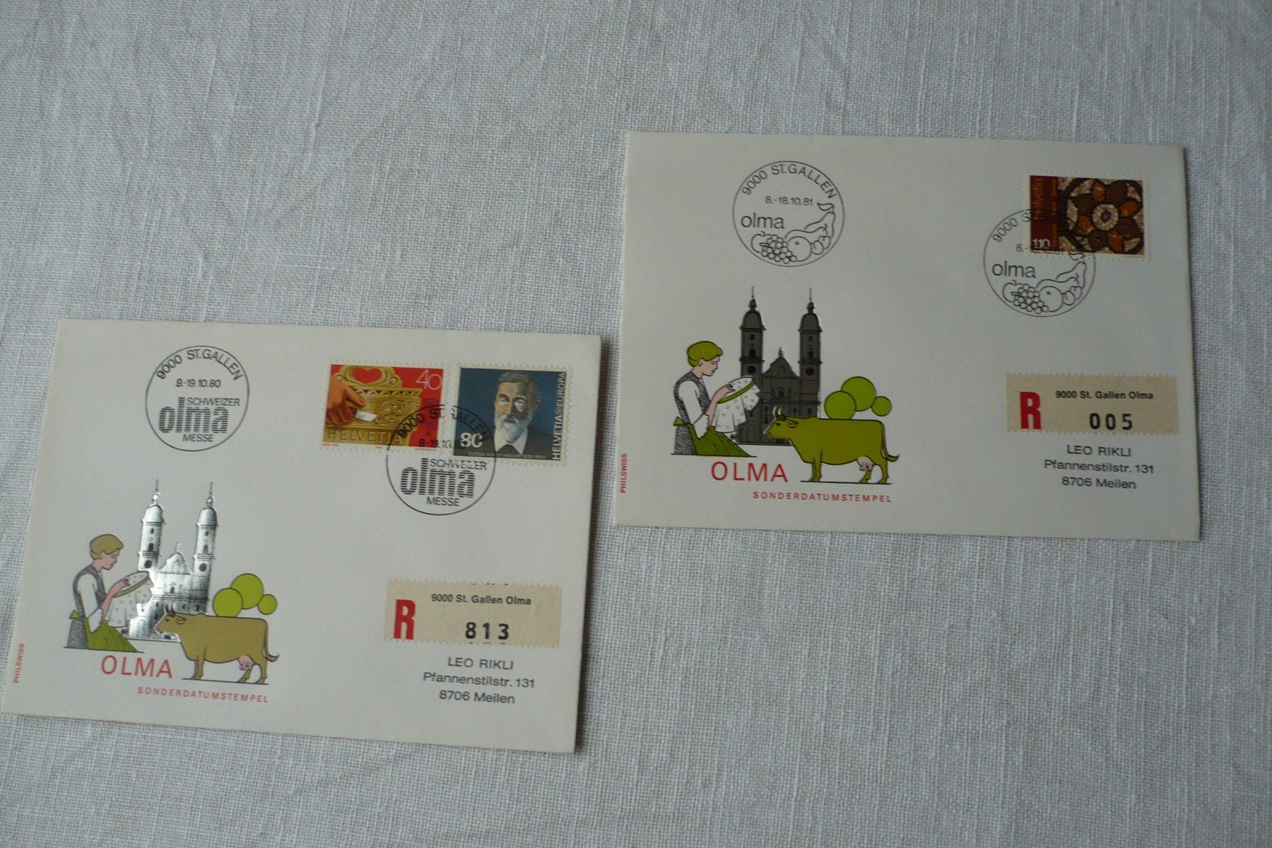 Alle Briefmarken: 1980 - 81 2 Belege OLMA – Gebraucht aus Zürich von saltandpepper008