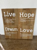 Wandbild Holz 4er Set Live Hope Dream Love guter Zustand