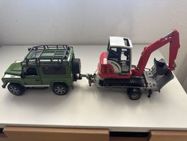 Bruder Land Rover mit Bagger Anhänger - Top Zustand!