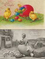Ostern fröhliche Ostern 2 AK Knabe Hase Eier Kücken Motiv